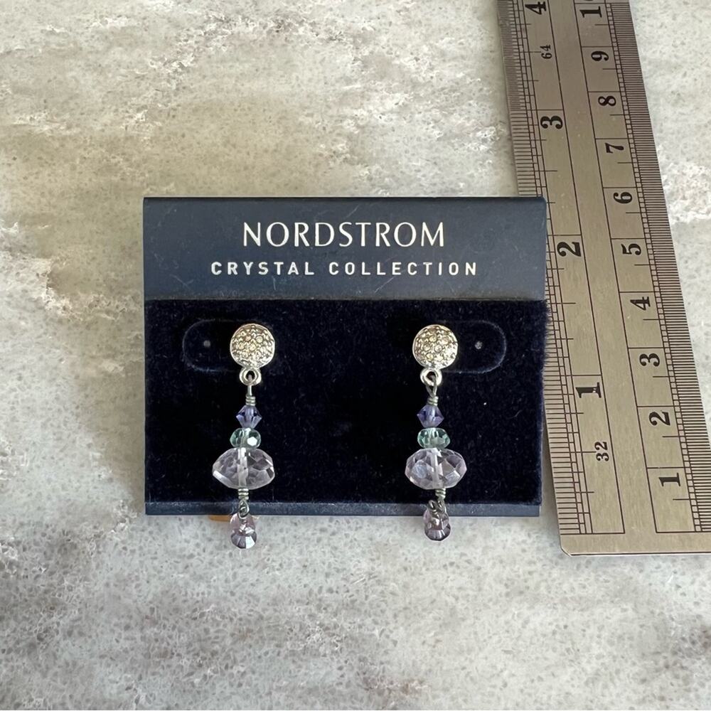 Vintage Nordstrom crystal collection dangle earrings purple silver tone - Picture 2 of 2